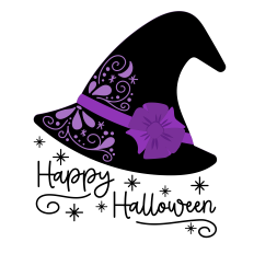 Happy Halloween Witch Hat with Flourishes and Bow