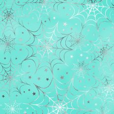 Teal and Silver Foiled Spiderweb Halloween Background