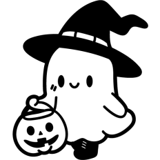 simple ghost with pumpkin basket lineart