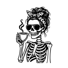 Skeleton woman and coffee
