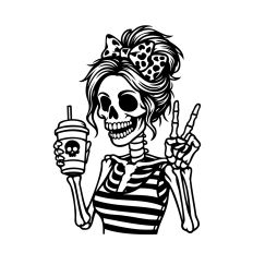 Skeleton woman and coffee