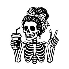 Skeleton woman and coffee