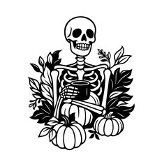 Skeleton and pumpkins