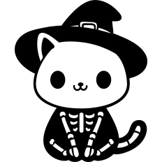 skeleton cute cat with witch hat 
