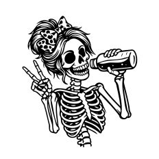 Skeleton woman drinking water