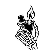 Skeleton hand with a burning lighter