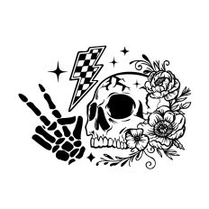 Floral skull with checkered bolt