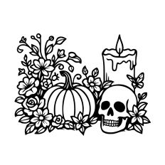 Floral pumpkin with skull and candle