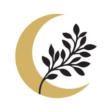 Crescent moon with leaves