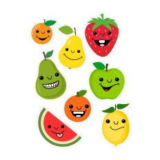 Smiling Fruit Sticker Sheet – Cute Fruit Faces for Kids