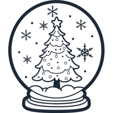 snow globe with christmas tree lineart
