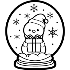 snowglobe with a cute snowmen inside lineart