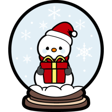 cute snowmen with present into a snowglobe
