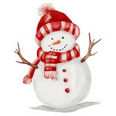 Snowman Watercolor Red Scarf Hat Christmas Joy - Print and Cut