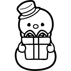 cute snowmen with present lineart