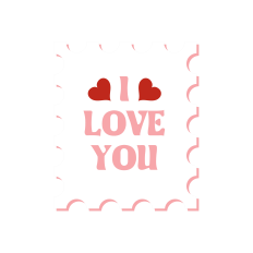 Stamp with I LOVE YOU in Pink with Red Hearts