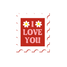 Stamp with Pink I LOVE YOU and White Flowers with Yellow Centers