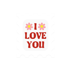 Stamp with I LOVE YOU in Red with Pink Flowers and Yellow
