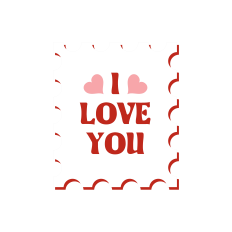 Stamp with Red I LOVE YOU and Pink Hearts