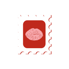 Stamp with Pink Lips and Red Background