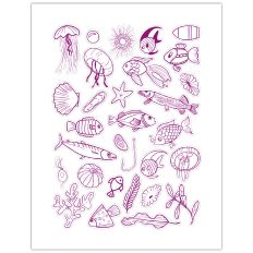 FISH ALGAE STARFISH JELLYFISH PRINT AND CUT STICKER SHEET PURPLE