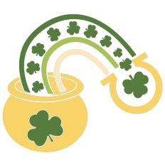 St Patrick's Pot of Gold with Rainbow and Lucky Clover 