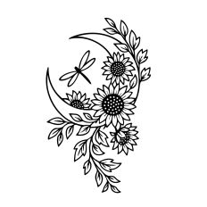 Crescent Moon Sunflowers and dragonfly