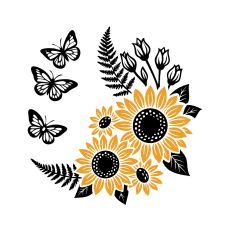 Sunflowers Ferns and Butterflies
