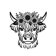 Highland Cow and Sunflowers