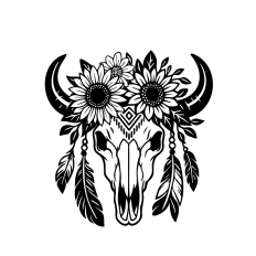 Floral bull skull sunflowers and feathers 