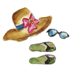 Watercolor Summer Hat, Sunnies & Flip Flop Sticker