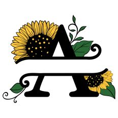 Sunflower Split Monogram Letter A SVG Cut File