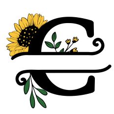 Sunflower Split Monogram Letter C SVG Cut File