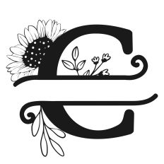Sunflower Split Monogram Letter C SVG Cut File