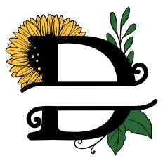 Sunflower Split Monogram Letter D SVG Cut File