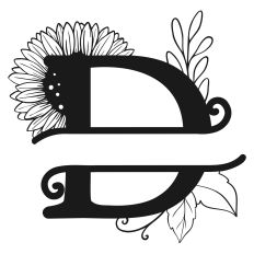 Sunflower Split Monogram Letter D SVG Cut File