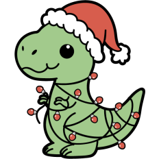 cute t rex tangled in christmas lights