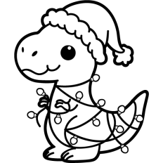 cute t rex tangled in christmas lights lineart