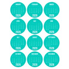 Teal Turquoise 2026 Calendar Circles