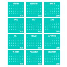 Teal Turquoise 2026 Calendar Squares
