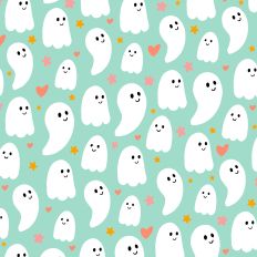 Teal Cute Ghost Halloween Background Pattern