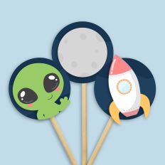 Alien, Moon and Space Rocket Cupcake Toppers