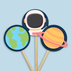 Astronaut, Planet Earth and Saturn Cupcake Toppers