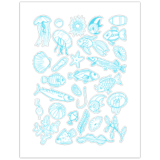 FISH ALGAE STARFISH JELLYFISH PRINT AND CUT STICKER SHEET BLUE