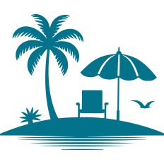 Summer design with beach, coconut tree, chair