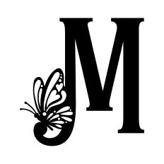 Letter M Monogram with Monarch Butterfly Accent