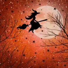 Orange Glitter Halloween Witch Forest Background