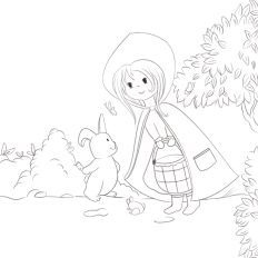 Coloring Page - Girl in the Forest with Bunny