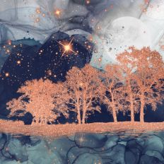 Navy Alcohol Ink Rose Gold Glitter Forest Background