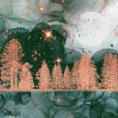 Green Alcohol Ink Rose Gold Glitter Forest Background